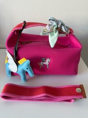 Pink Canvas Tote Bag with Pony Charm by